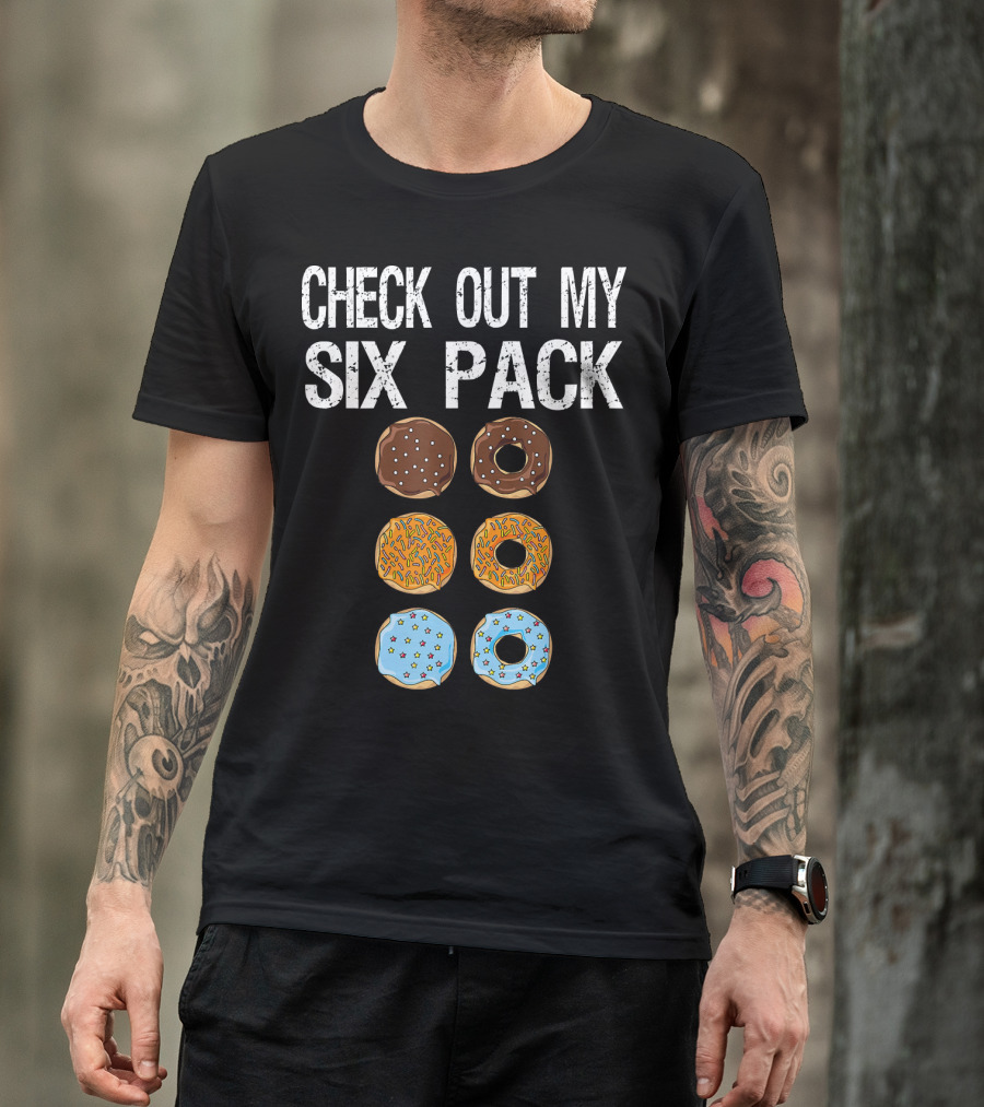 Check Out My Six Pack Donut Brown Chocolate Sprinkles Blue Glazed T-Shirt
