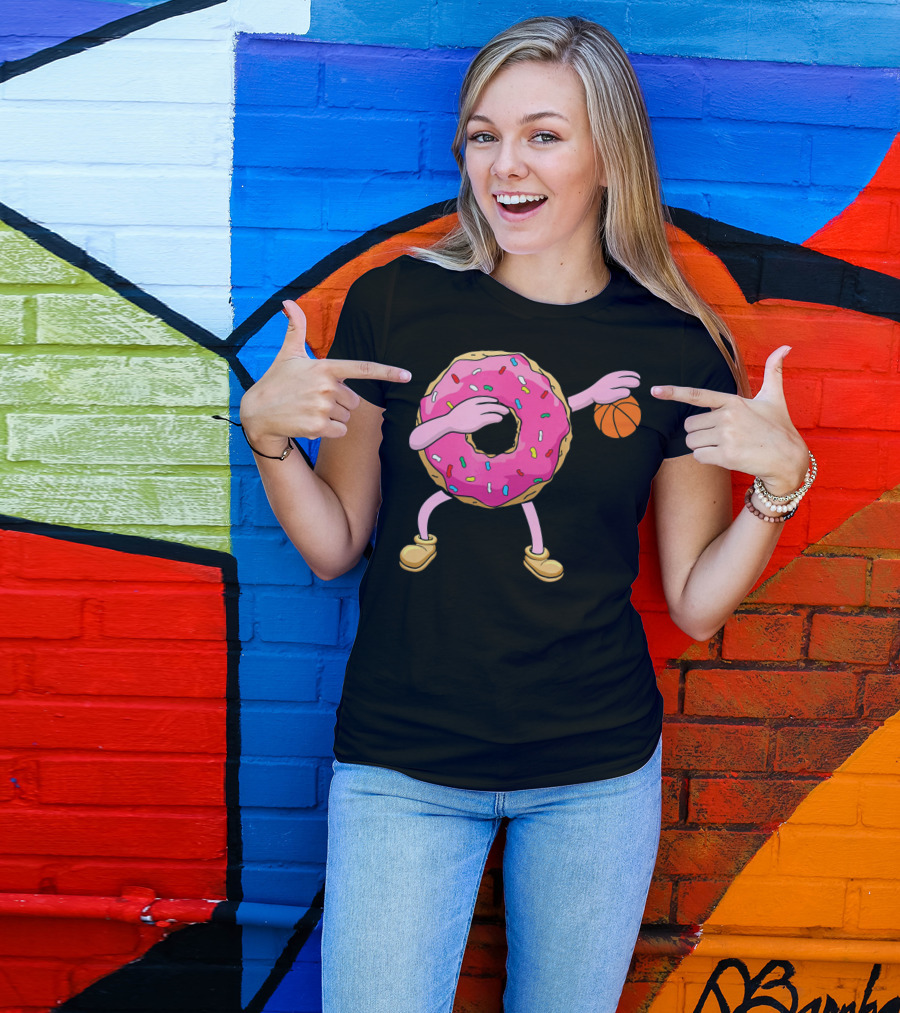 Dabbing Donut Donut Dab Basketball With Sprinkles And Pink Frosting T-Shirt