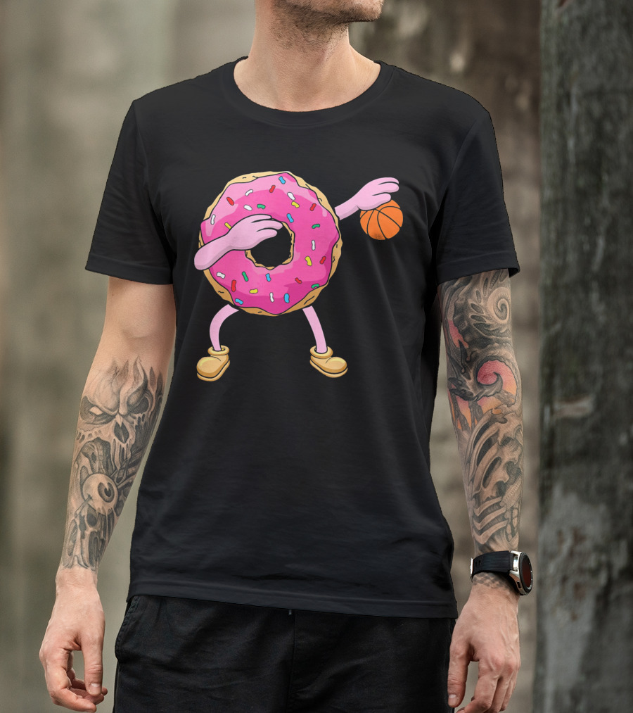Dabbing Donut Donut Dab Basketball With Sprinkles And Pink Frosting T-Shirt