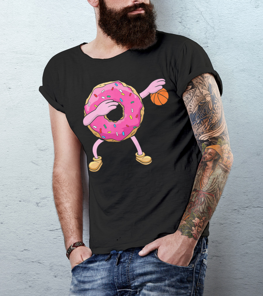 Dabbing Donut Donut Dab Basketball With Sprinkles And Pink Frosting T-Shirt