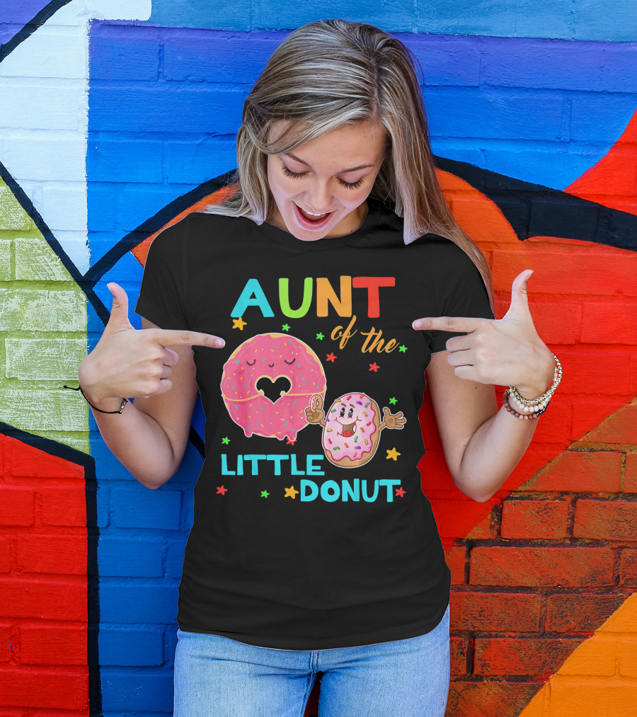 Aunt Of The Little Donut Birthday Colorful Star Sprinkles T-Shirt