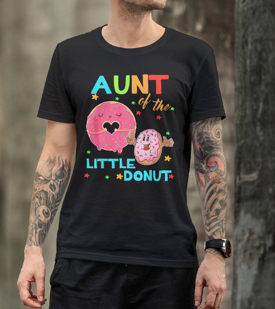 Aunt Of The Little Donut Birthday Colorful Star Sprinkles T-Shirt