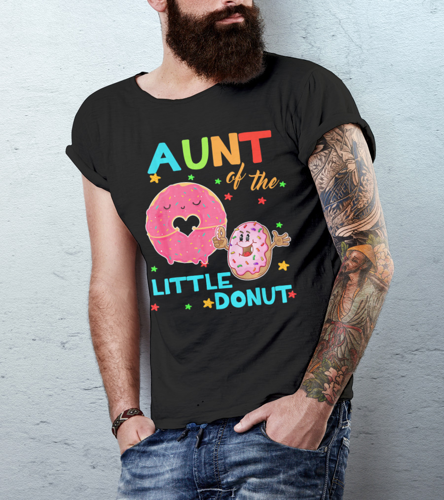 Aunt Of The Little Donut Birthday Colorful Star Sprinkles T-Shirt