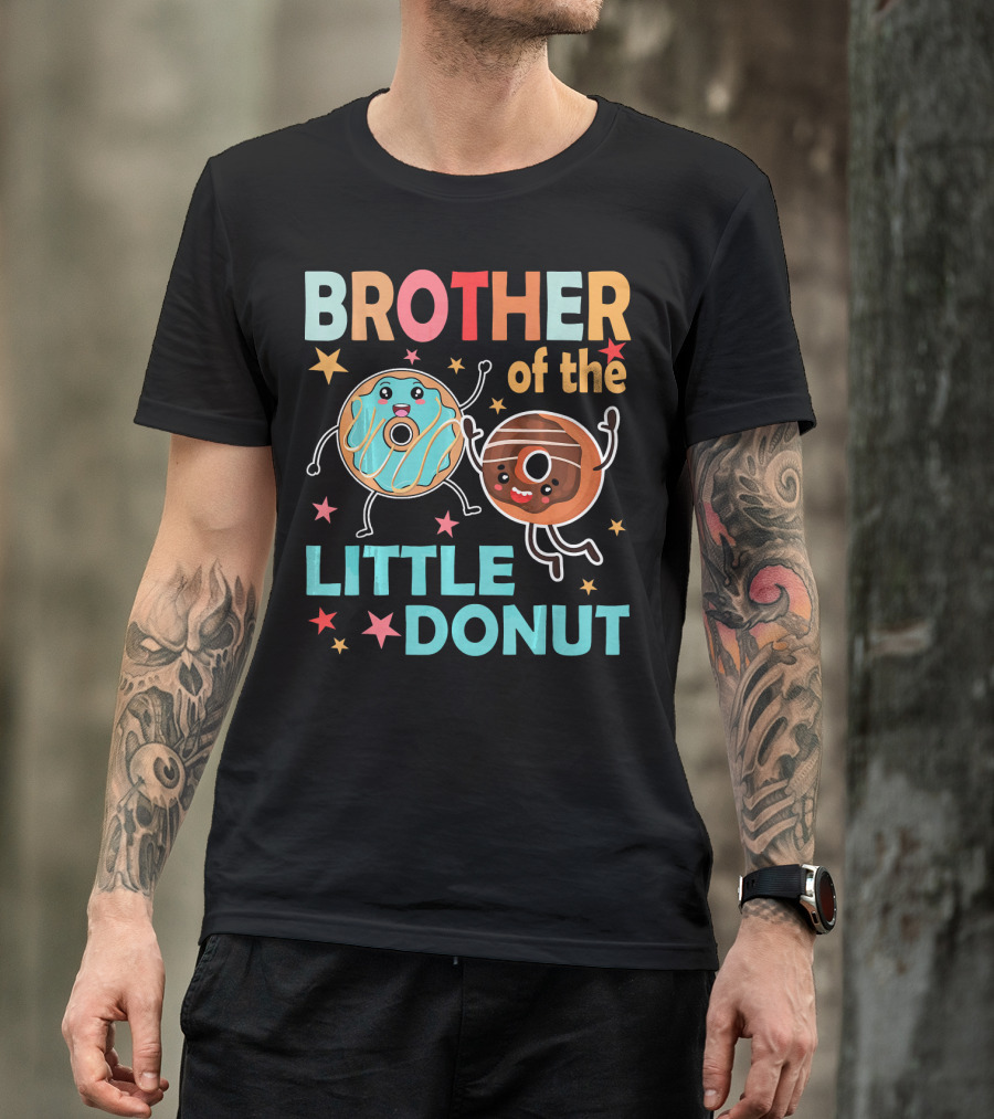 BROTHER OF THE LITTLE DONUT Cute Cartoon Characters With Stars And Sprinkles T-Shirt
