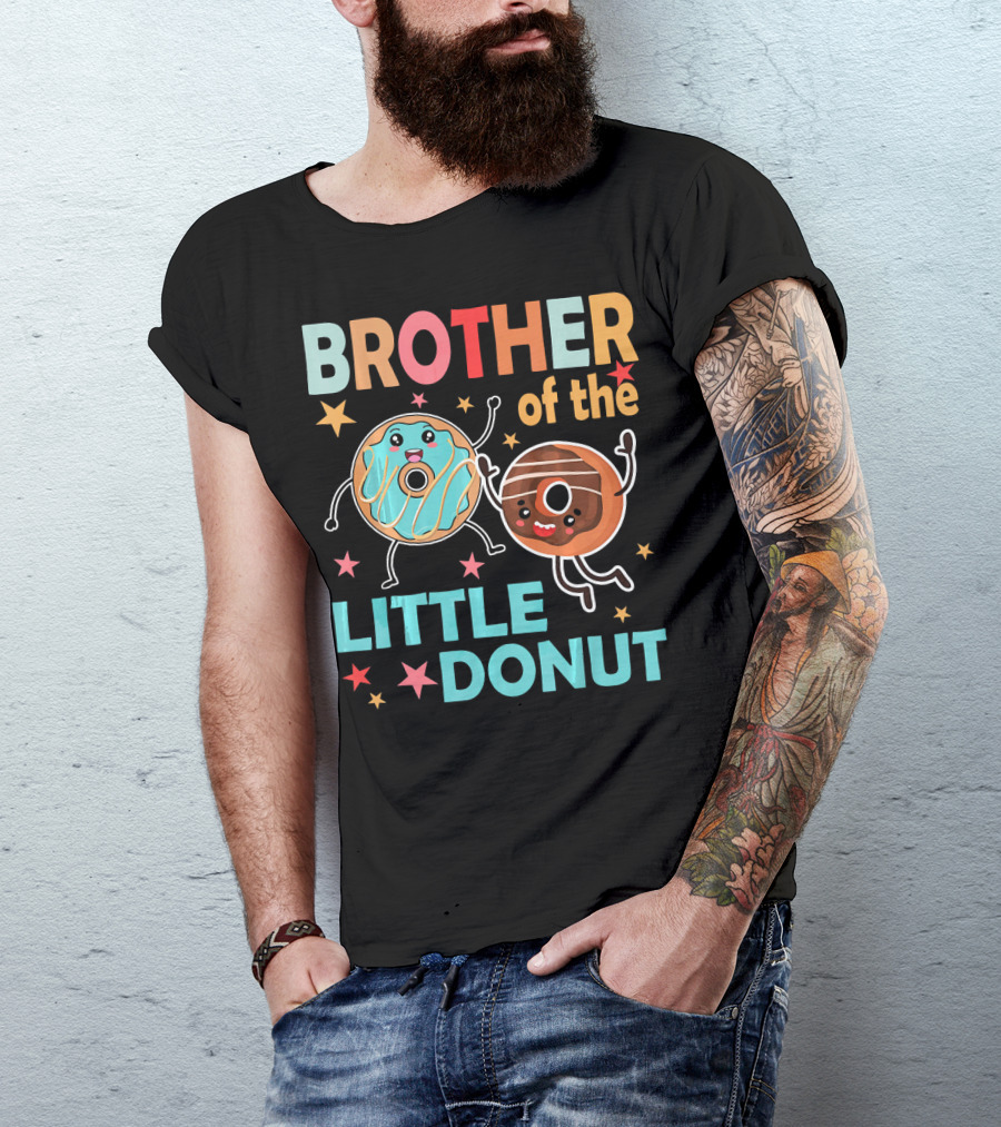 BROTHER OF THE LITTLE DONUT Cute Cartoon Characters With Stars And Sprinkles T-Shirt