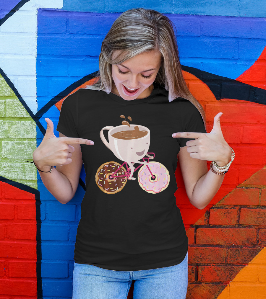 Cool Donut Coffee Bicycle Hand Drawn Ill Coffee Mug Riding Donuts Wheels T-Shirt