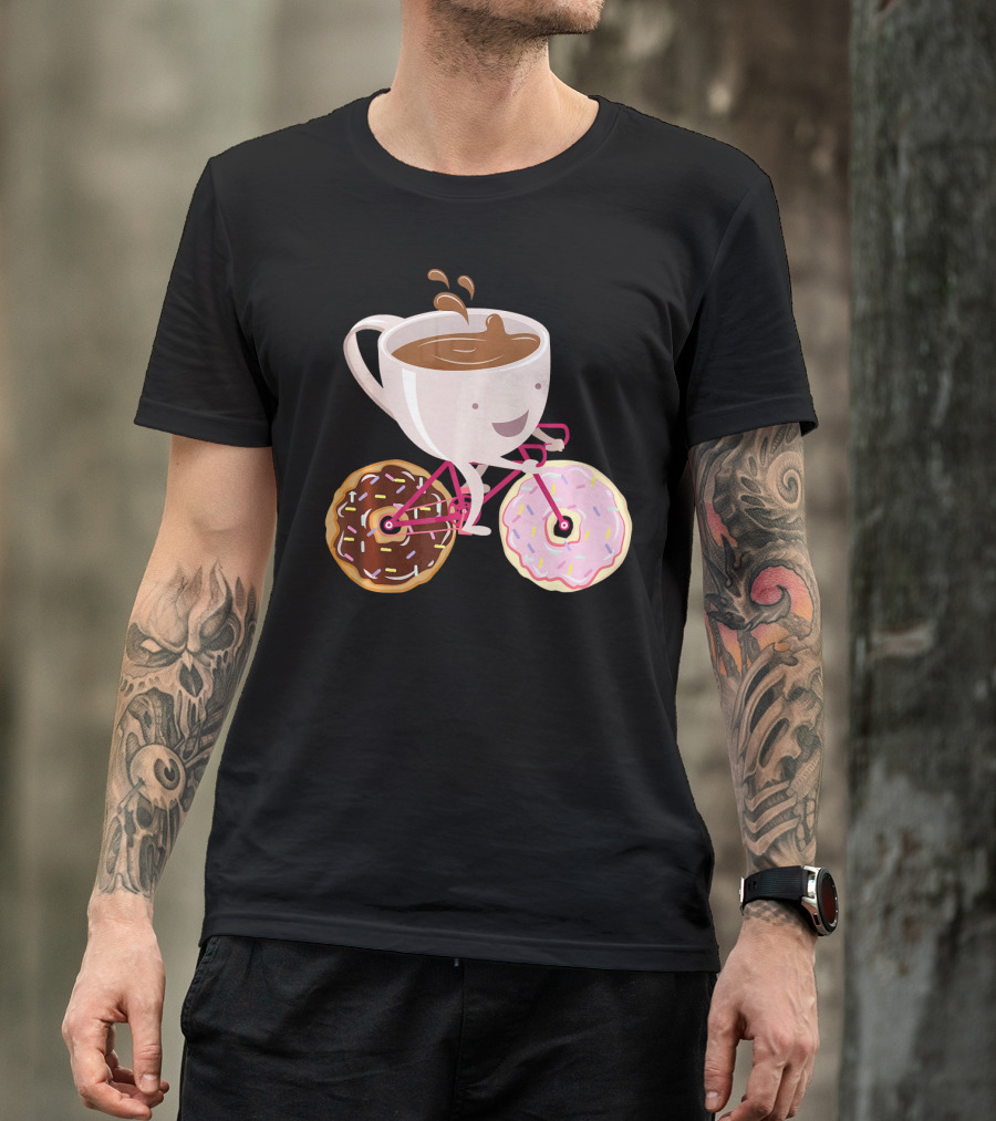 Cool Donut Coffee Bicycle Hand Drawn Ill Coffee Mug Riding Donuts Wheels T-Shirt