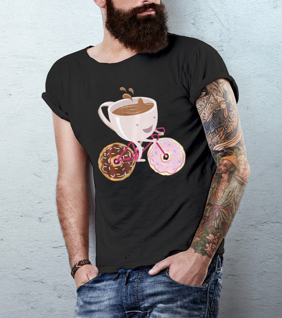 Cool Donut Coffee Bicycle Hand Drawn Ill Coffee Mug Riding Donuts Wheels T-Shirt