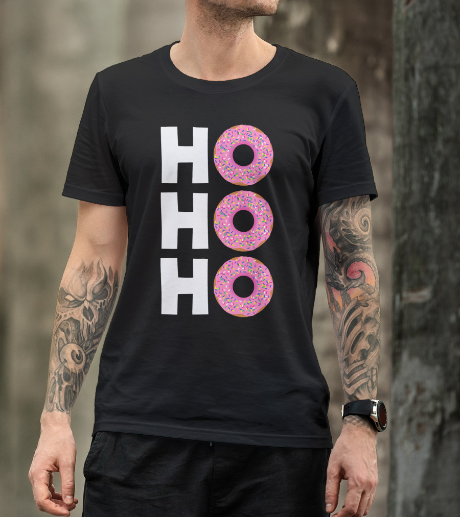 Merry Christmas Donut HO HO Sprinkled Doughnut Lettering T-Shirt
