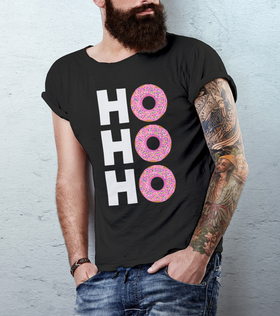 Merry Christmas Donut HO HO Sprinkled Doughnut Lettering T-Shirt