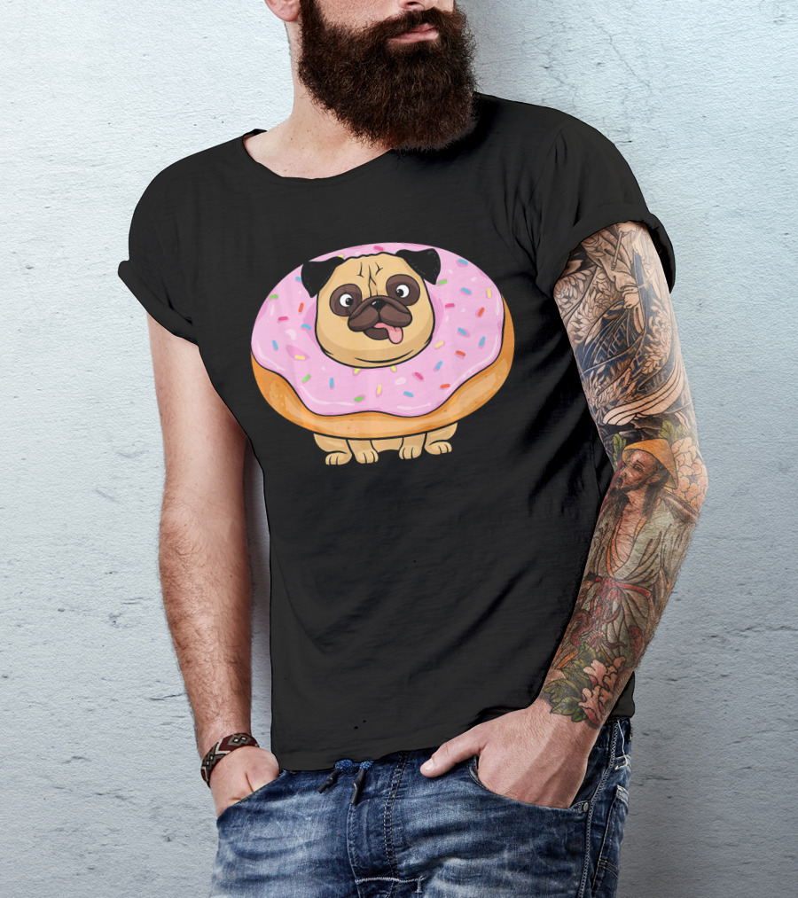 Cute Doughnut Pug Wearing A Donut Costume Sprinkles T-Shirt