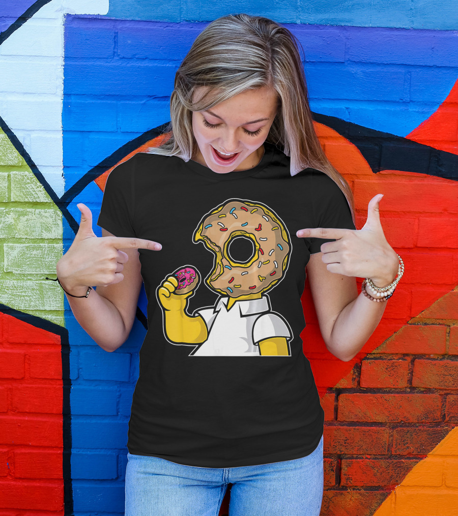 MMMM Donuts Head Character With Classic Sprinkles And Pink Frosted Bite T-Shirt
