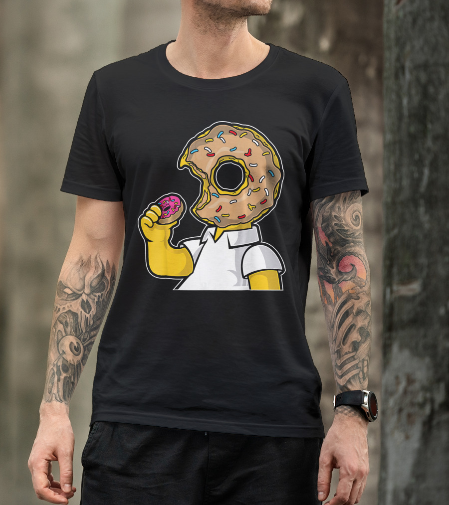 MMMM Donuts Head Character With Classic Sprinkles And Pink Frosted Bite T-Shirt