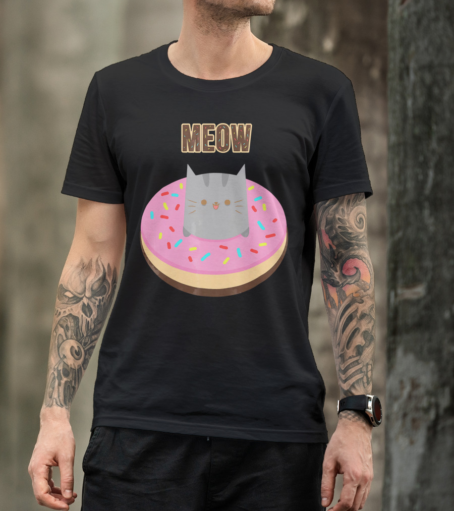 MEOW Adorable Cat Sitting In Colorful Donut T-Shirt