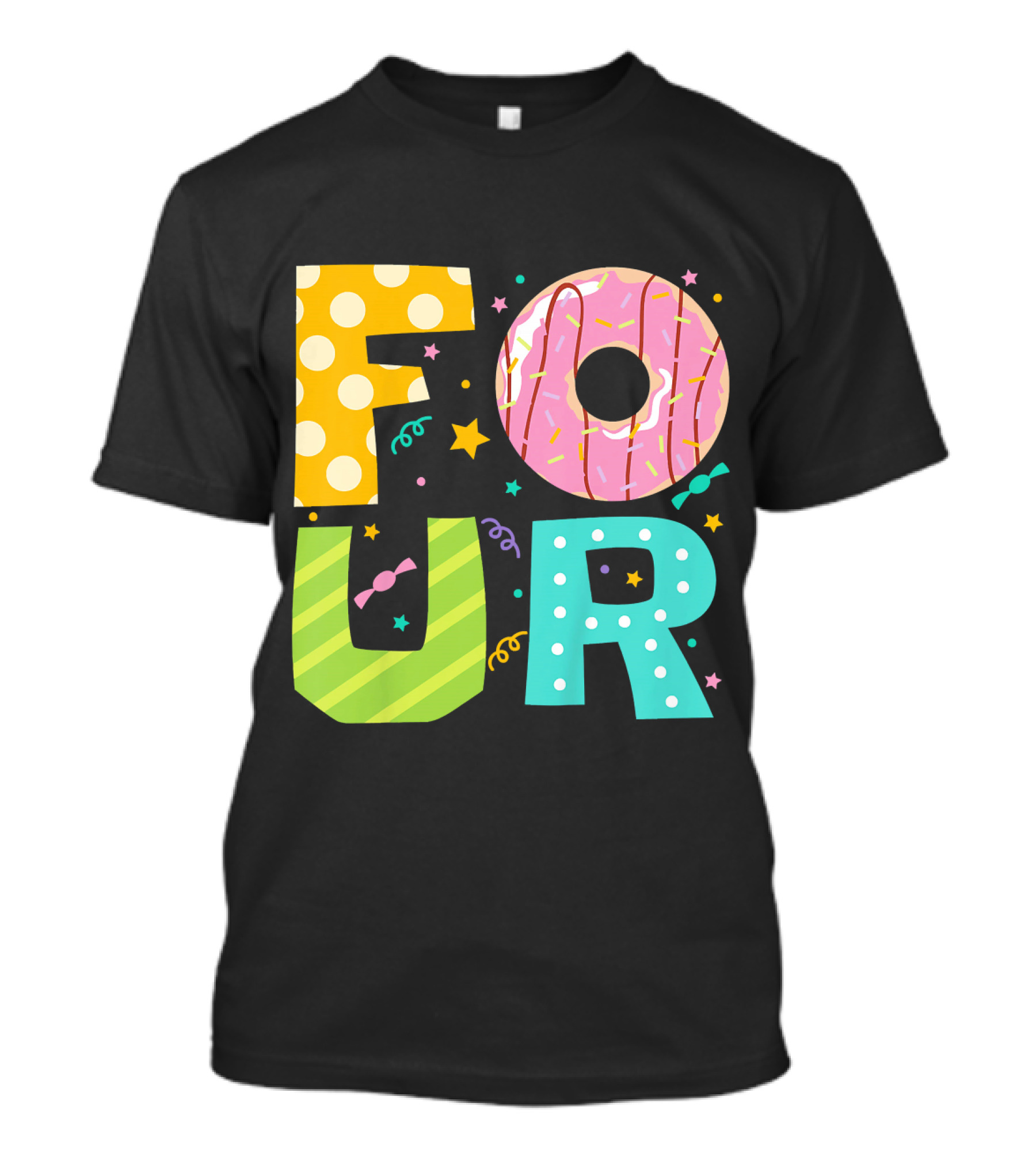 Kids Donut FOUR Year Birthday T-Shirt