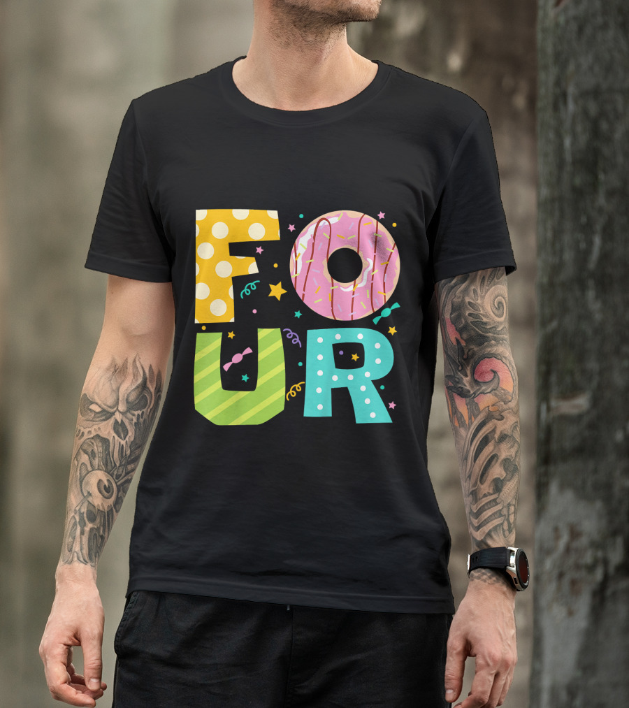 Kids Donut FOUR Year Birthday T-Shirt