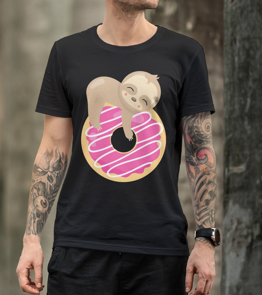 Sloth Donut Funny Animal Cute Pink Pastry Delight T-Shirt