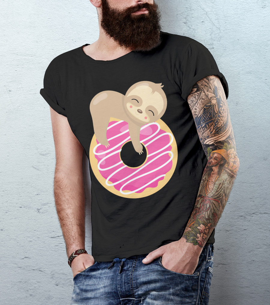 Sloth Donut Funny Animal Cute Pink Pastry Delight T-Shirt