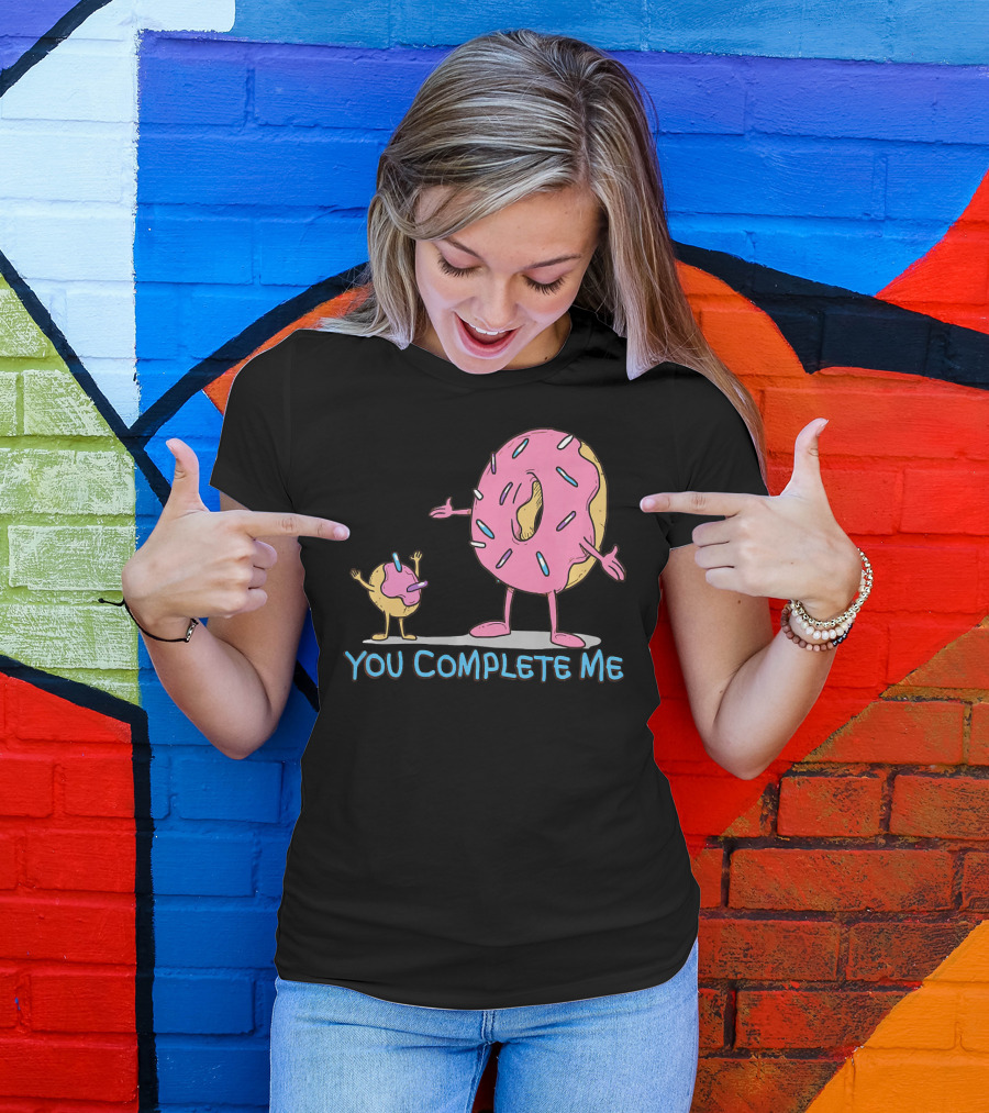 Funny You Complete Me Pink Sprinkled Donut Duo Hugging T-Shirt