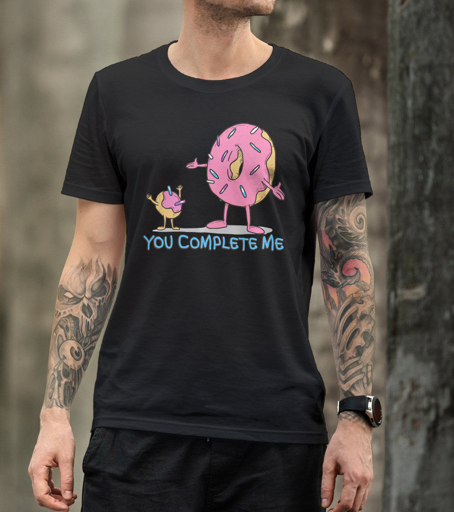 Funny You Complete Me Pink Sprinkled Donut Duo Hugging T-Shirt