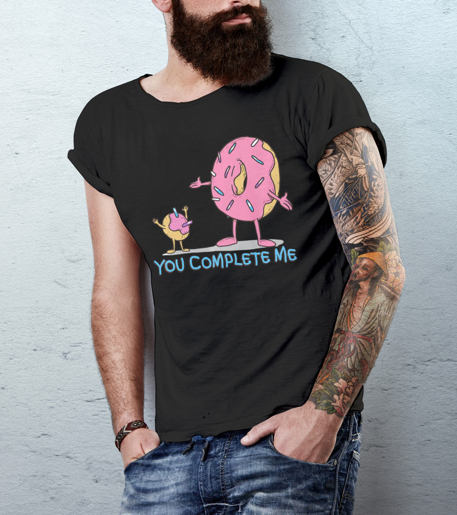 Funny You Complete Me Pink Sprinkled Donut Duo Hugging T-Shirt