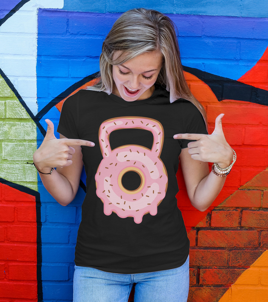 Kettlebell Donut Lover Gym Workout Pink Sprinkles T-Shirt