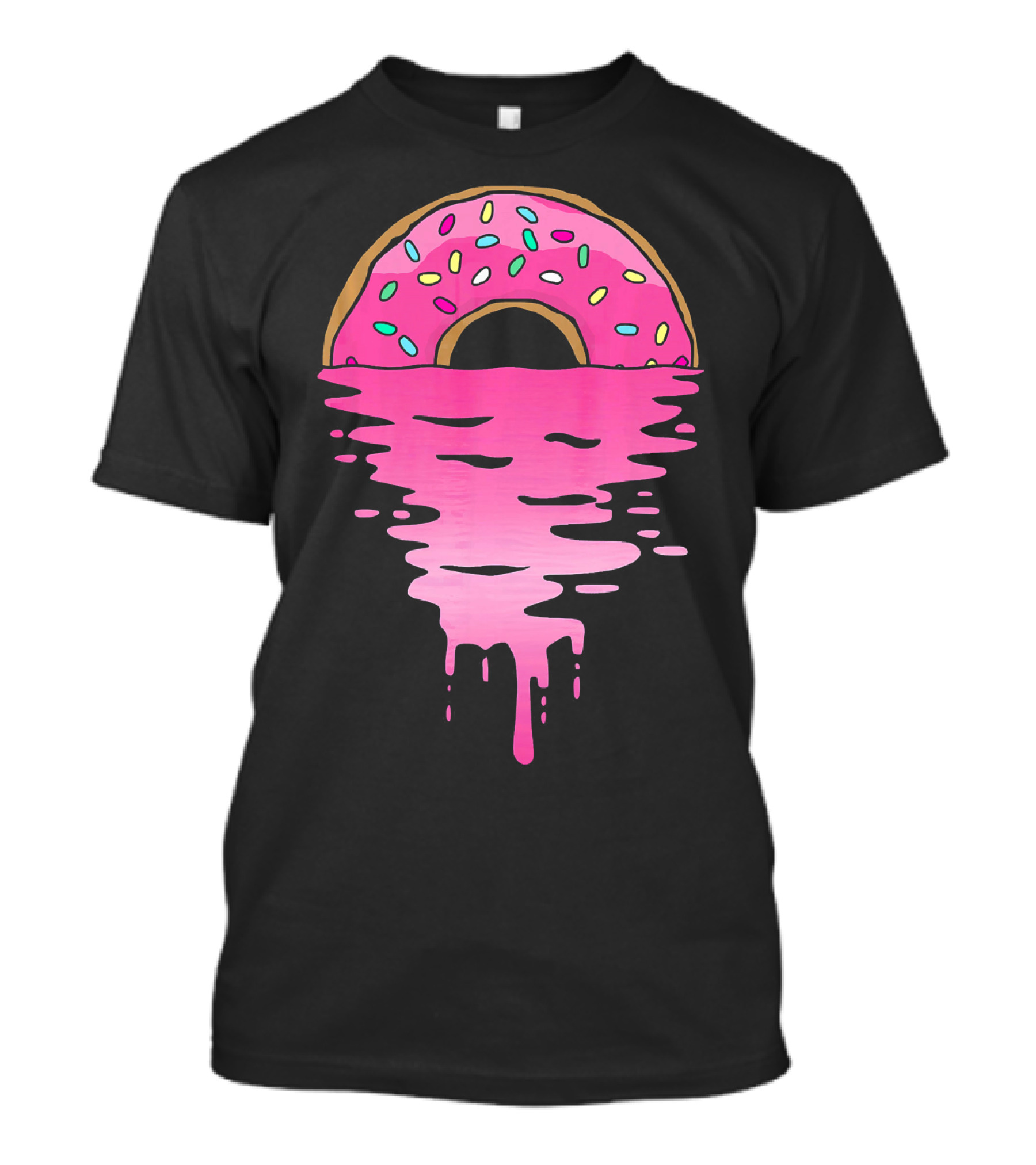 Pink Glazed Donut Melting Into Sunset Horizon T-Shirt