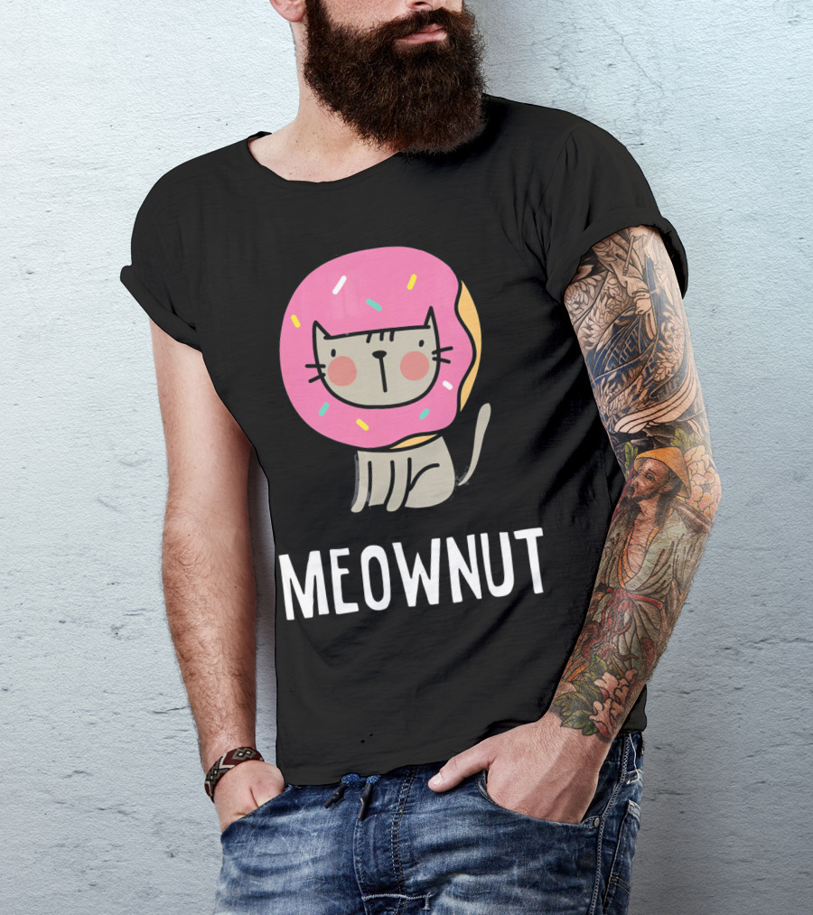 Cute Donut Cat Pun Meownut Funny Meownut T-Shirt
