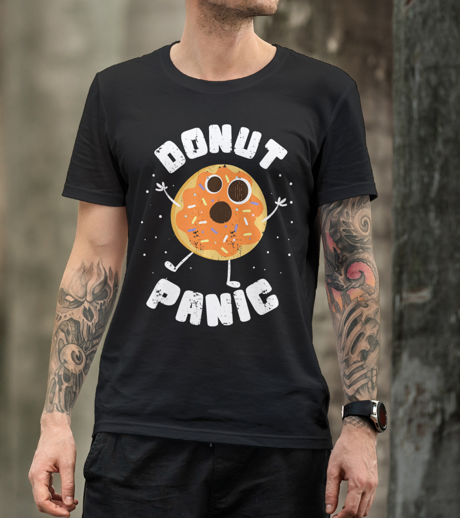 DONUT PANIC Funny Donut With Sprinkles And Eyes T-Shirt