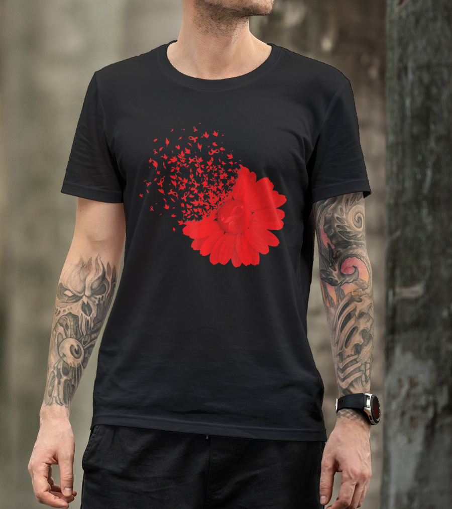 Red Ribbon Flowers AidsHiv Awareness Explosion T-Shirt
