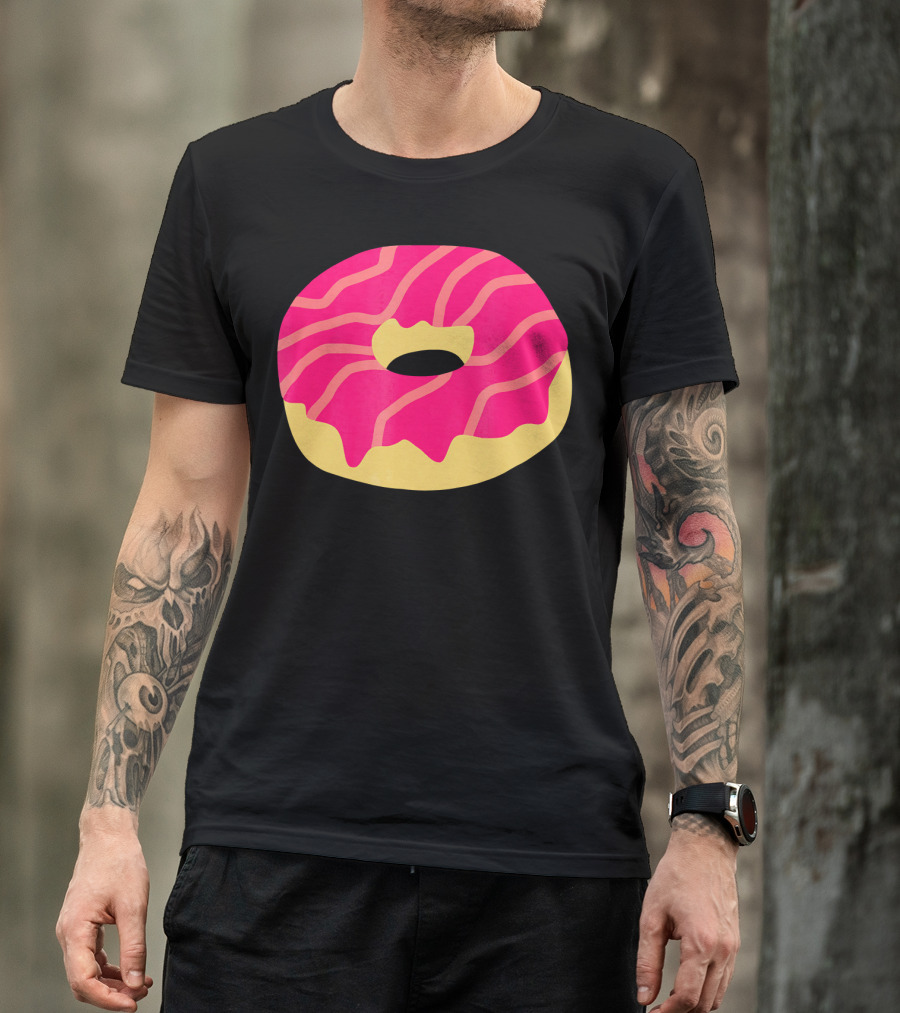 Donut With Pink Glaze And Vibrant Stripes T-Shirt