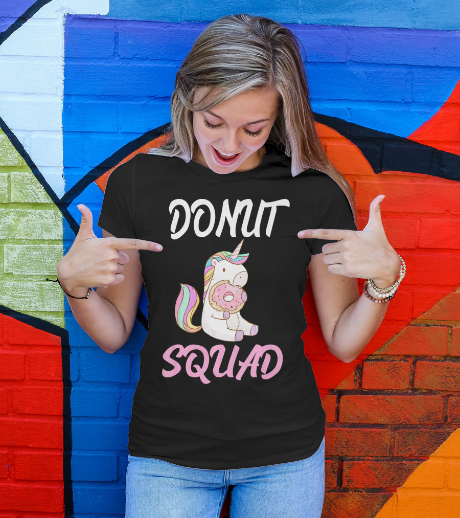 Donut Squad Unicorn Holding Donut With Cute Expression T-Shirt