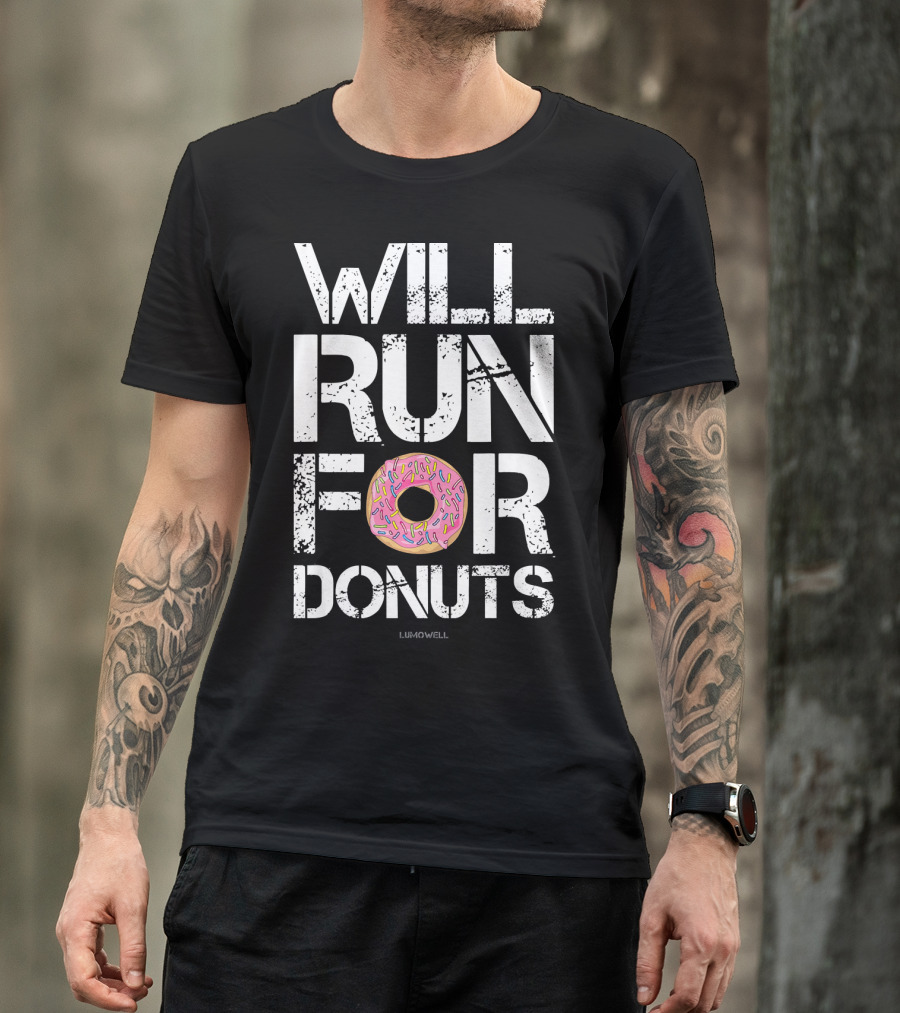 Will Run For Donuts Lumowell With Pink Frosted Doughnut T-Shirt