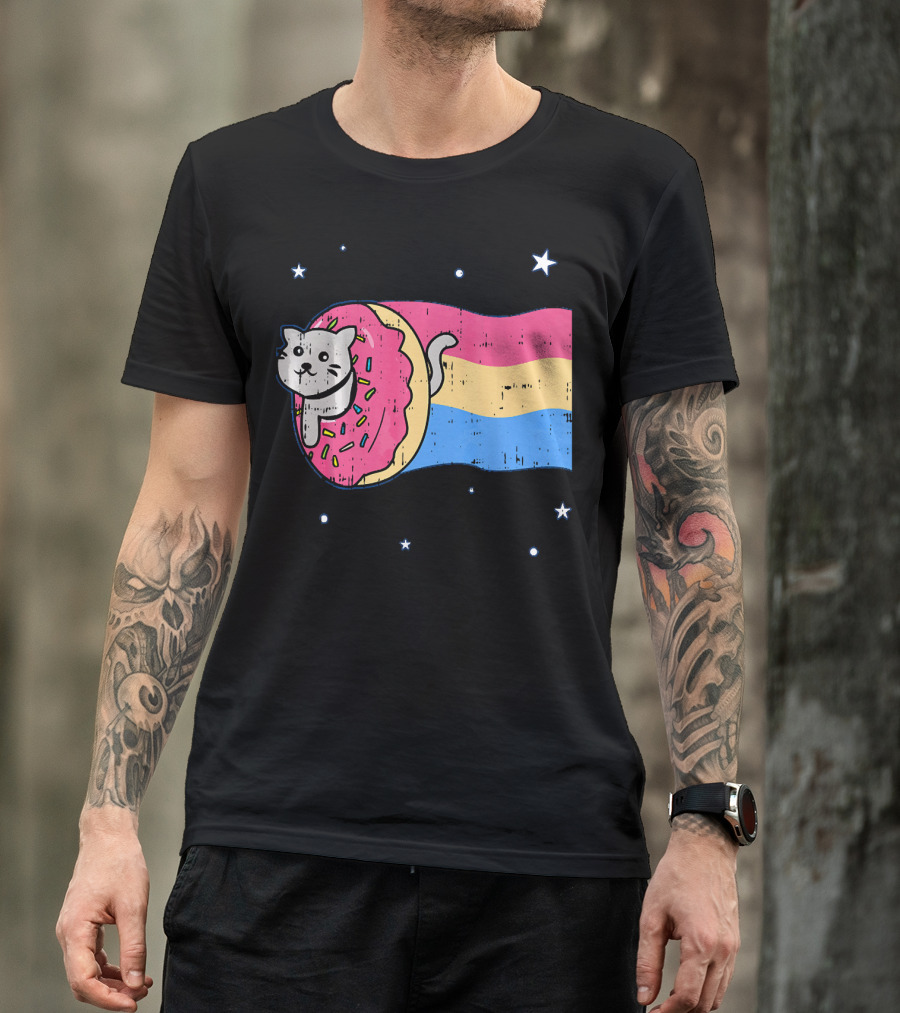 Donut Cat Nyan Rainbow Sprinkles Cute Doughnut Stars T-Shirt