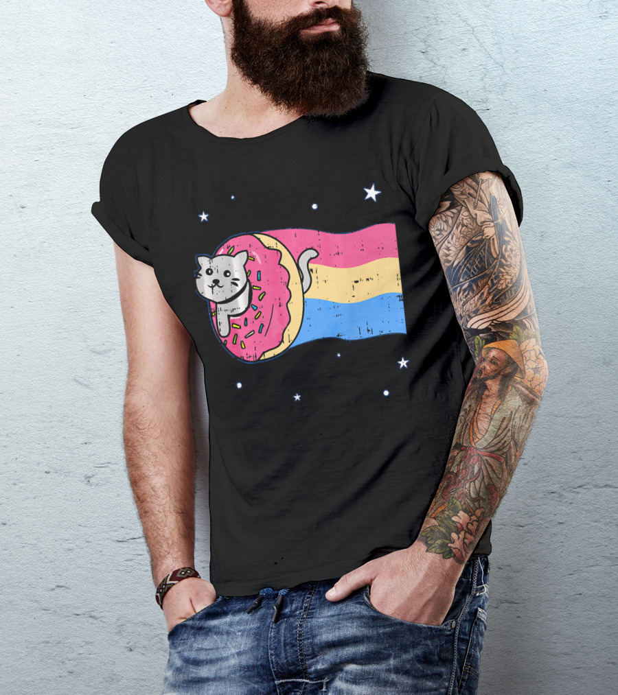 Donut Cat Nyan Rainbow Sprinkles Cute Doughnut Stars T-Shirt