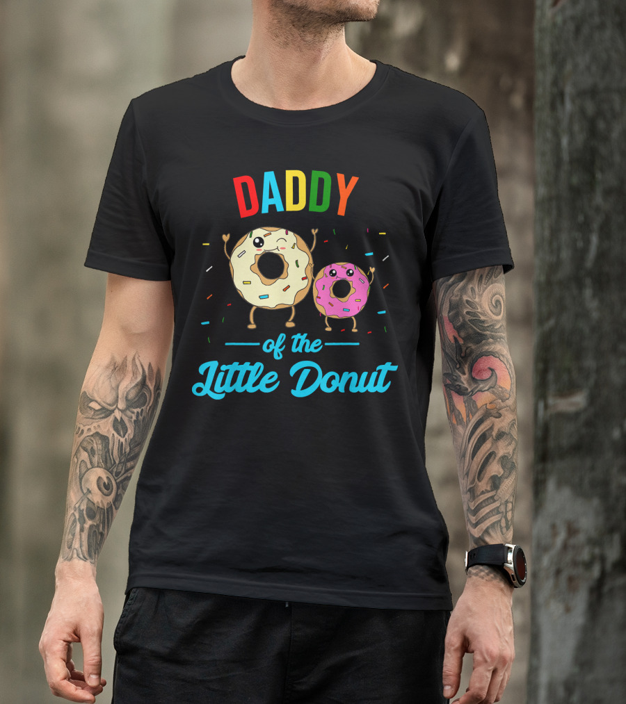 Mens Daddy Of The Little Donut Cute Colorful Sprinkles Character Duo T-Shirt