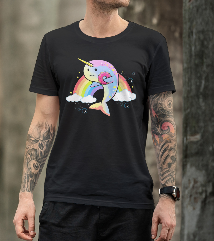 Narwhal Unicorn Of The Sea With Rainbow And Donut T-Shirt