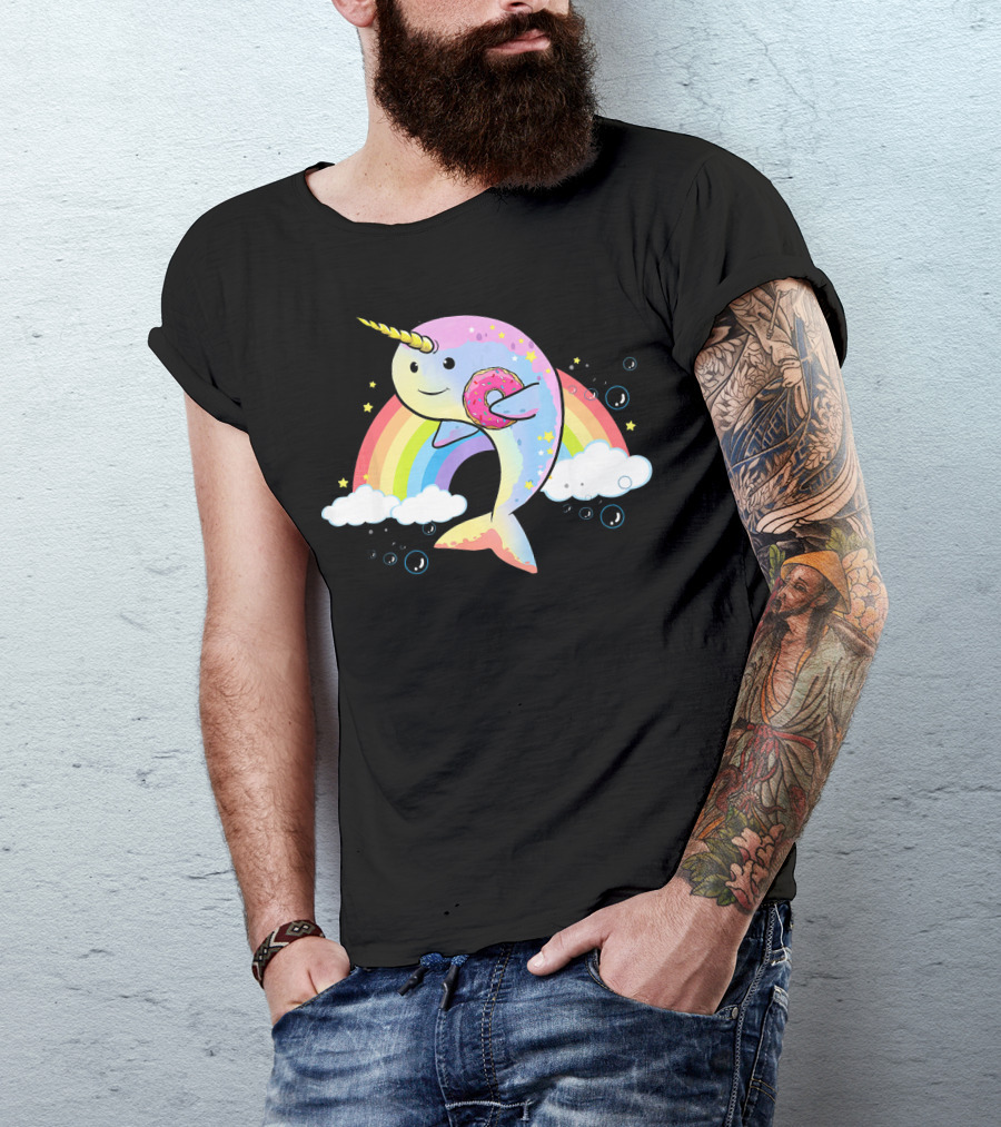 Narwhal Unicorn Of The Sea With Rainbow And Donut T-Shirt