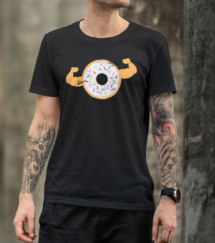 Mens Muscle Donut Flexing Funny Powerlifting T-Shirt