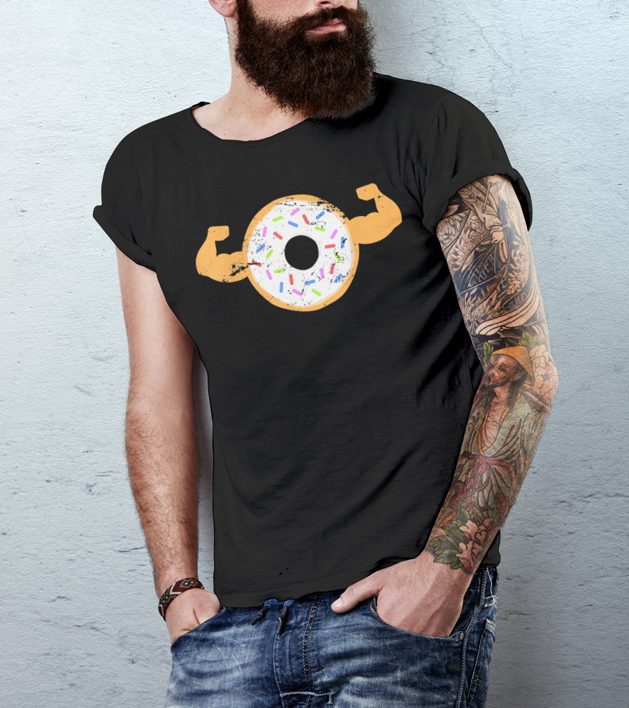Mens Muscle Donut Flexing Funny Powerlifting T-Shirt