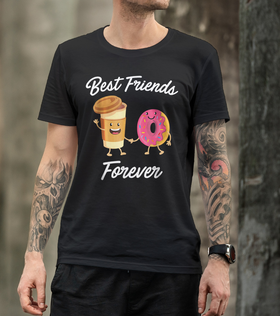 Best Friends Forever Coffee Donut Holding Hands T-Shirt