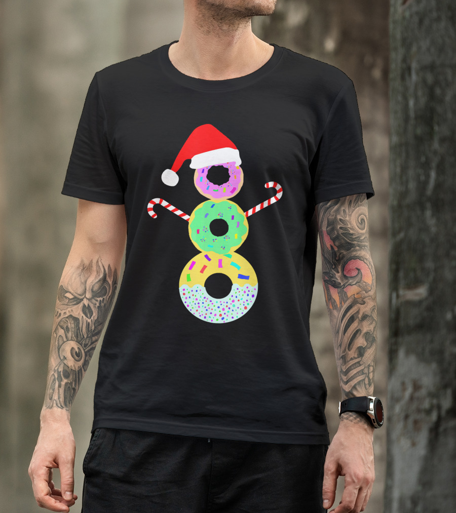 Snowman Donuts Doughnut Confections Christmas Candy Canes Santa Hat T-Shirt
