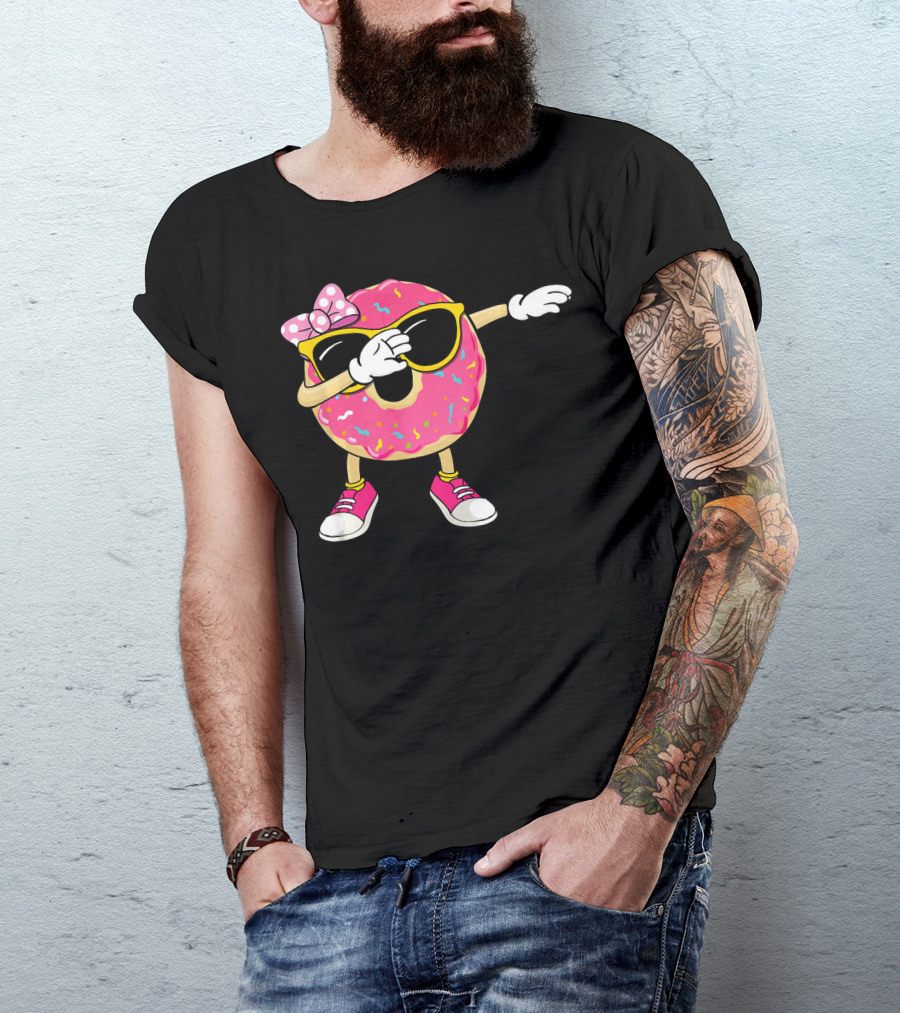 Dabbing Donut With Pink Frosting Sunglasses And Bow T-Shirt