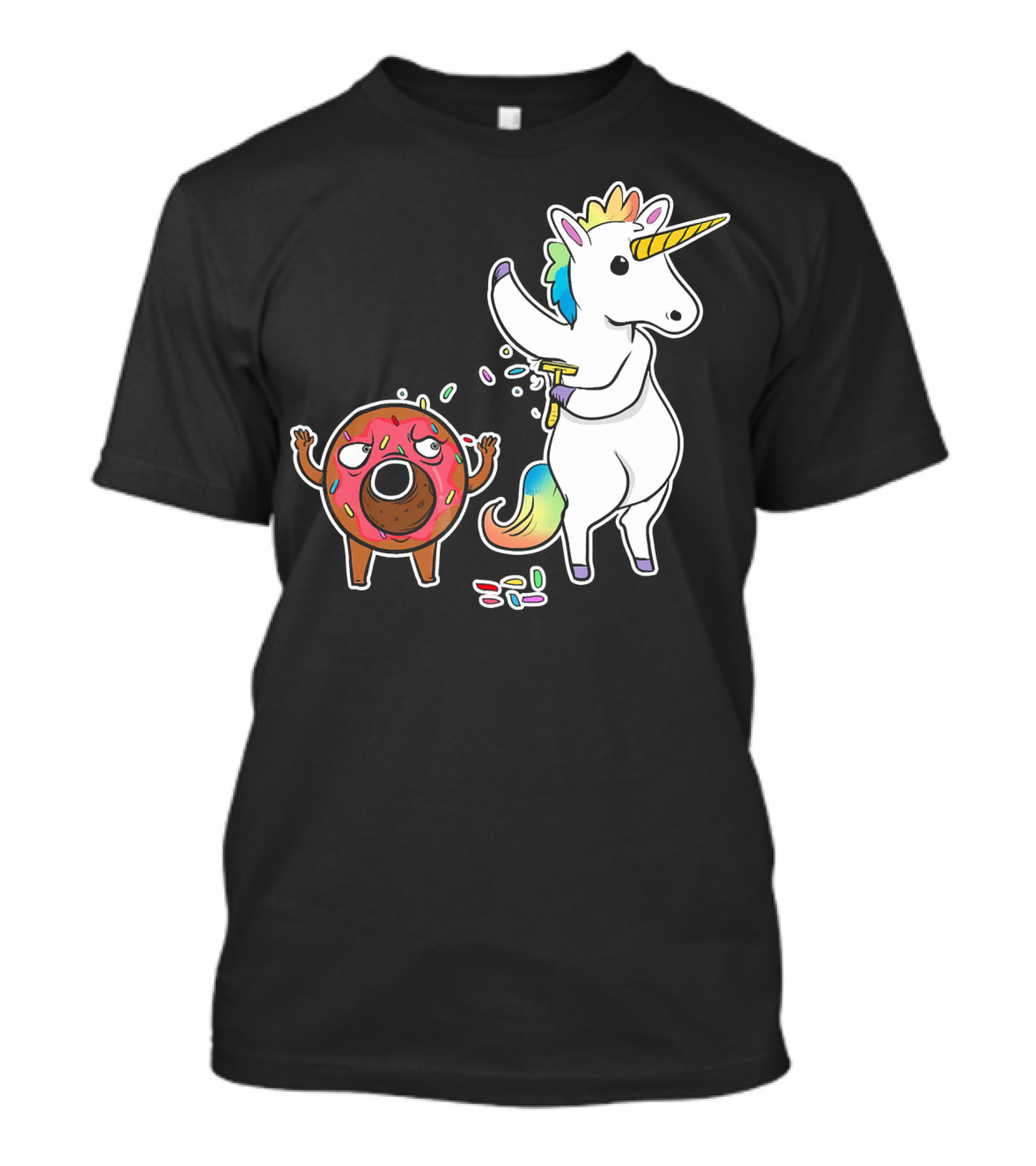 Funny Unicorn Shaving Angry Donut How Doug T-Shirt