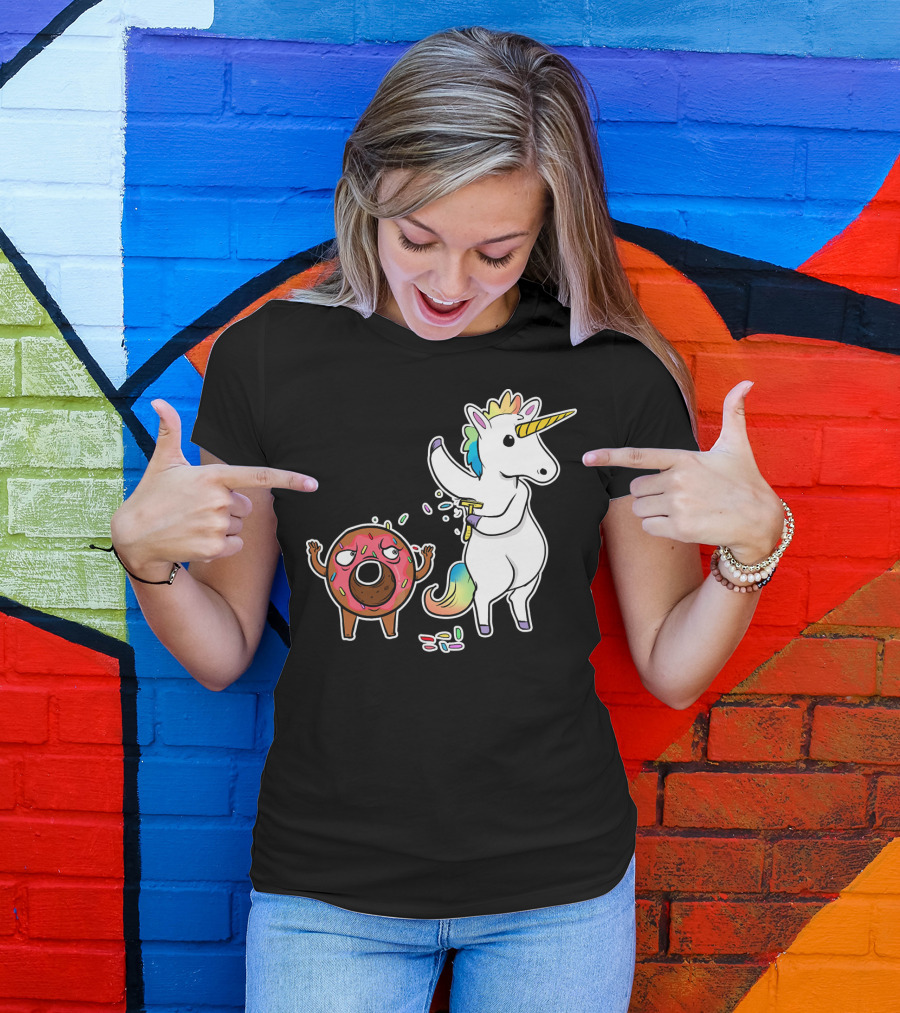Funny Unicorn Shaving Angry Donut How Doug T-Shirt