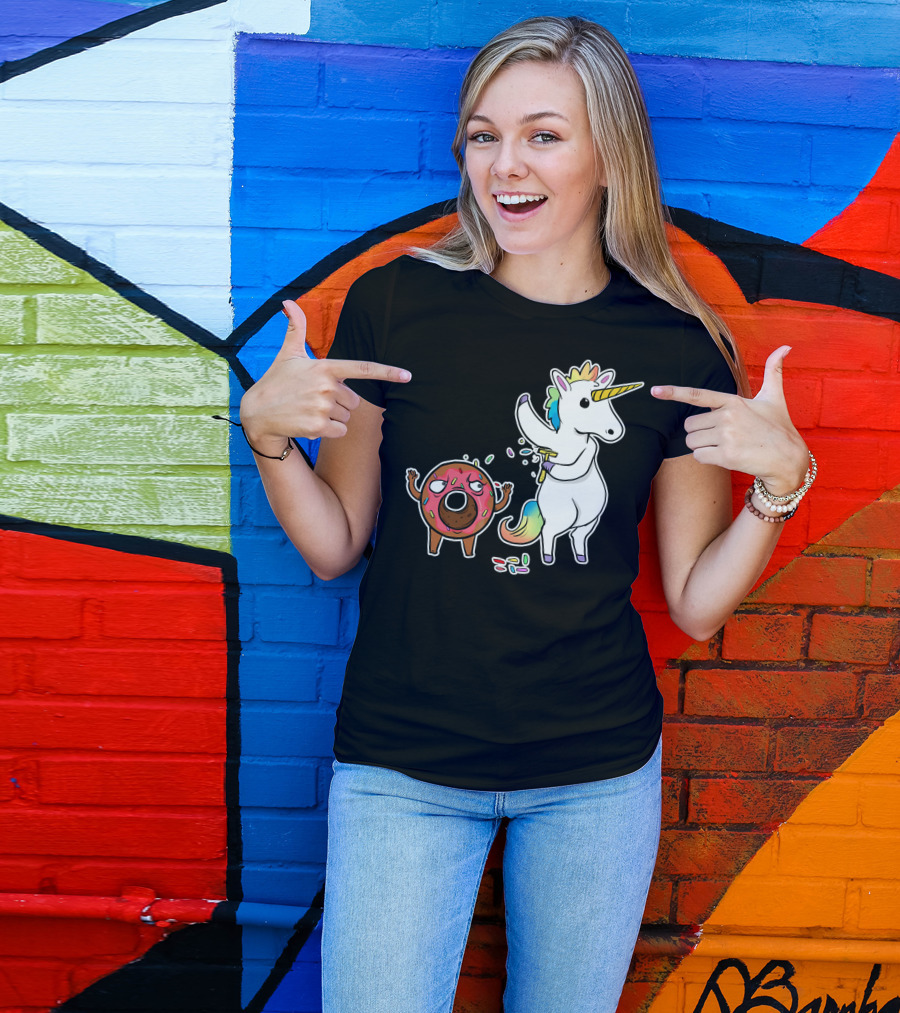 Funny Unicorn Shaving Angry Donut How Doug T-Shirt