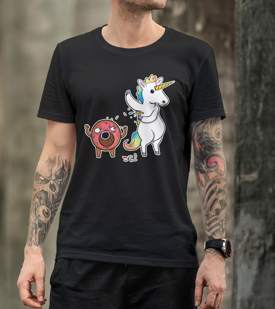 Funny Unicorn Shaving Angry Donut How Doug T-Shirt