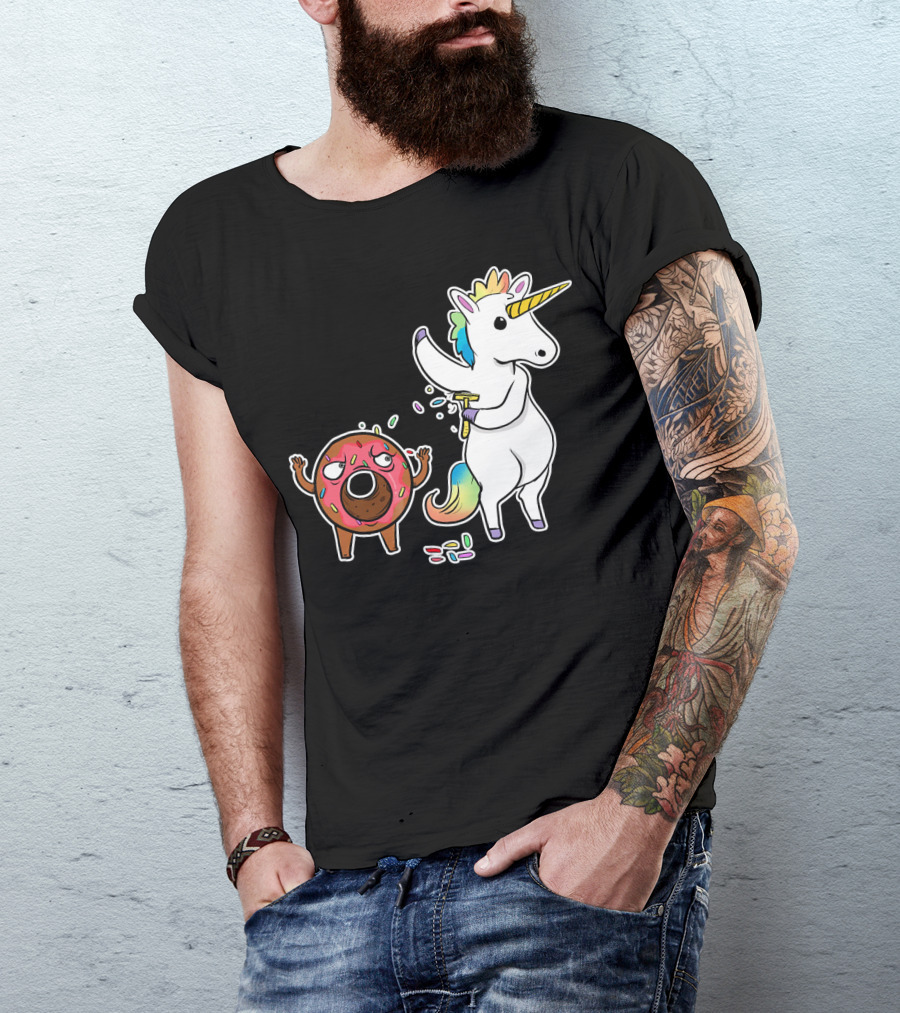 Funny Unicorn Shaving Angry Donut How Doug T-Shirt