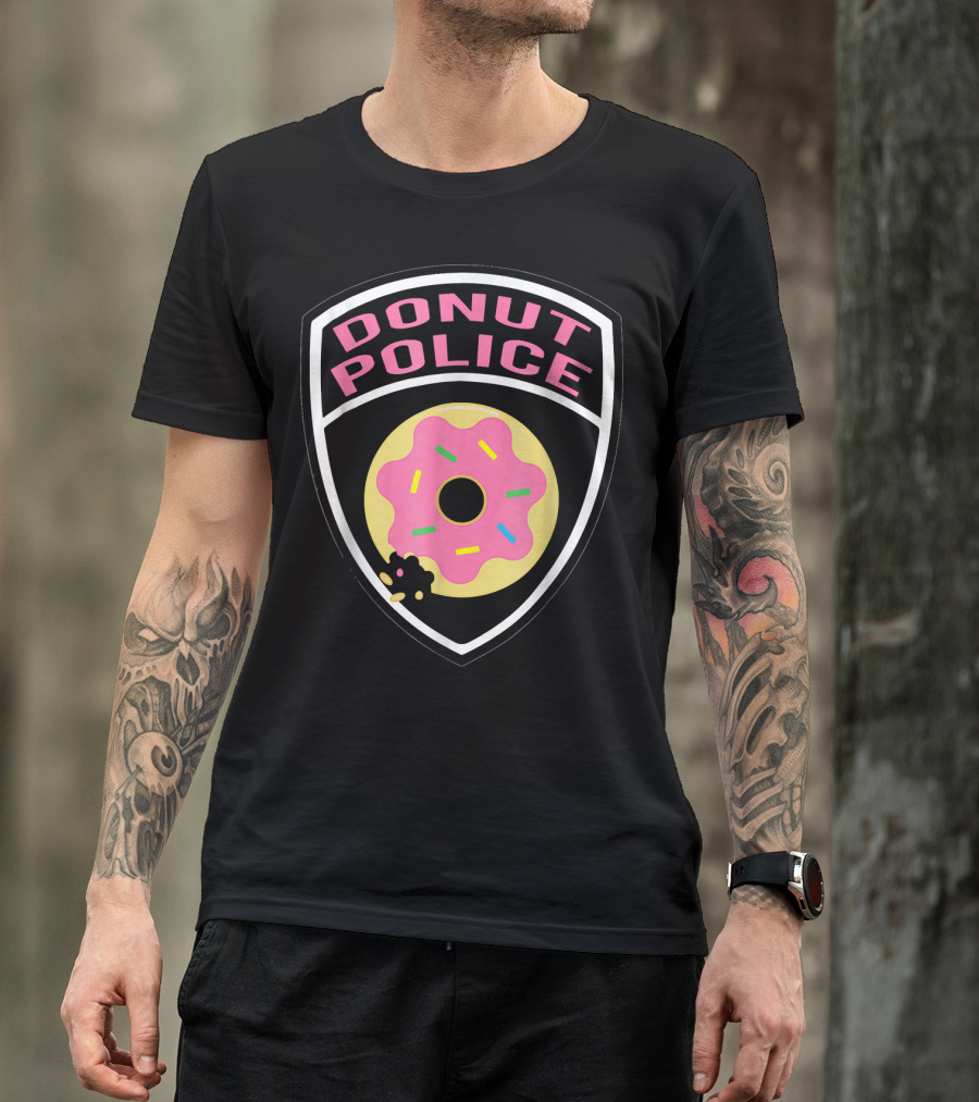Donut Police Badge Funny Donut Lover Pink Sprinkles T-Shirt