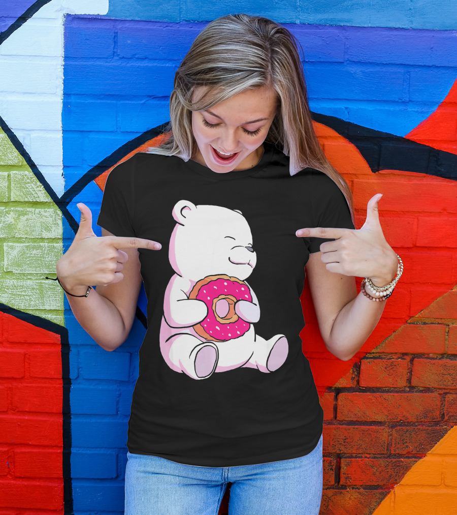 Polar Bear Holding Donut Animal Lover T-Shirt